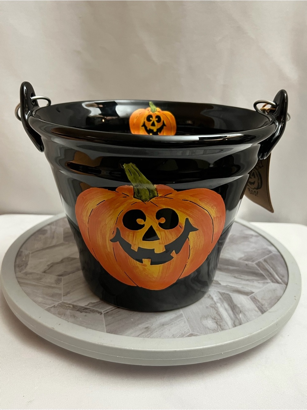 Maxcera Halloween Jack O Lantern Ceramic Candy Bucket Cauldron Trick Treat Bowl